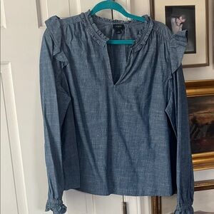 J. Crew Chambray Ruffle Blouse